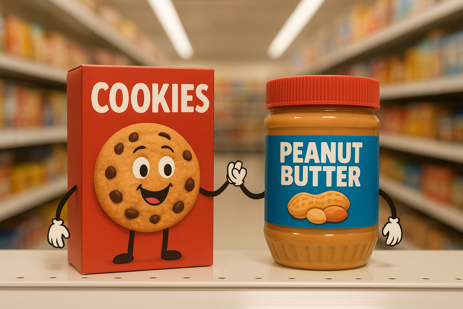 Cookies and peanut buttter as an example of complementary products suitable for cross-category partnerships.